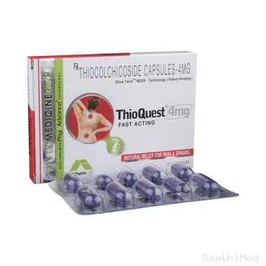 thioquest 4mg fast acting capsule Allopathy (Thiocolchicoside (4mg)) - Uses in Hindi, Side Effects, Substitutes & Price in India