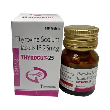 thyrocut 25 tablet Allopathy (Thyroxine (25mcg)) - Uses in Hindi, Side Effects, Substitutes & Price in India