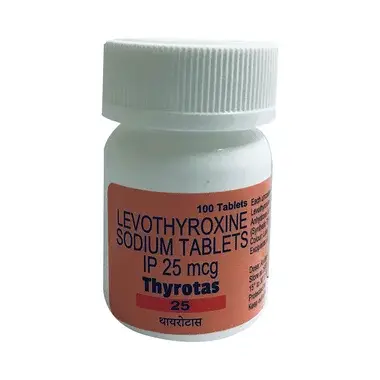 Thyrotas 25 Tablet Allopathy (Thyroxine (25mcg)) - Uses in Hindi, Side Effects, Substitutes & Price in India