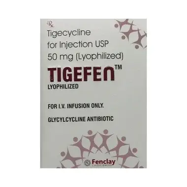Tigefen Injection Allopathy (Tigecycline (50mg)) - Uses in Hindi, Side Effects, Substitutes & Price in India