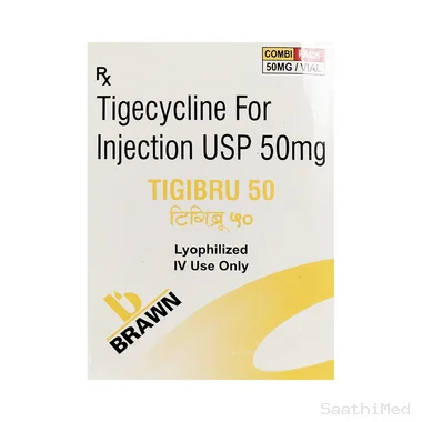 Tigibru 50 Injection Allopathy (Tigecycline (50mg)) - Uses in Hindi, Side Effects, Substitutes & Price in India