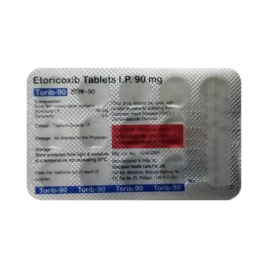 torib 90 tablet Allopathy (Etoricoxib (90mg)) - Uses in Hindi, Side Effects, Substitutes & Price in India