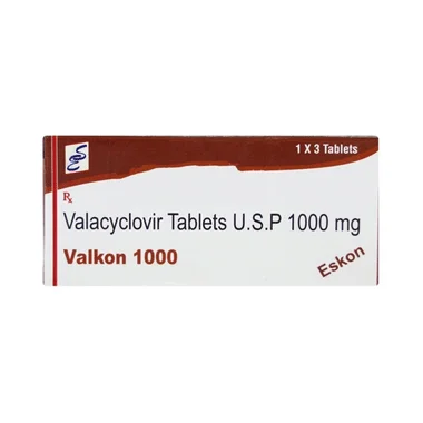 valkon 1000mg tablet Allopathy (Valacyclovir (1000mg)) - Uses in Hindi, Side Effects, Substitutes & Price in India