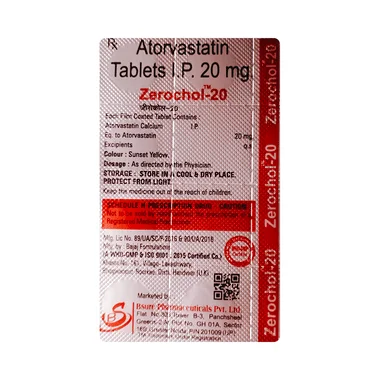 zerochol 20 tablet Allopathy (Rosuvastatin (20mg)) - Uses in Hindi, Side Effects, Substitutes & Price in India