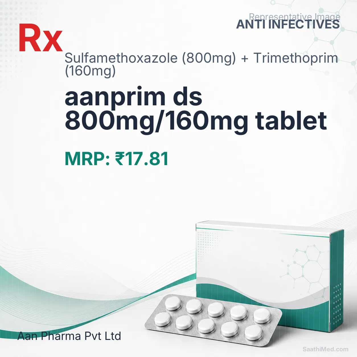 aanprim ds 800mg/160mg tablet Allopathy (Sulfamethoxazole (800mg)) - Uses in Hindi, Side Effects, Substitutes & Price in India