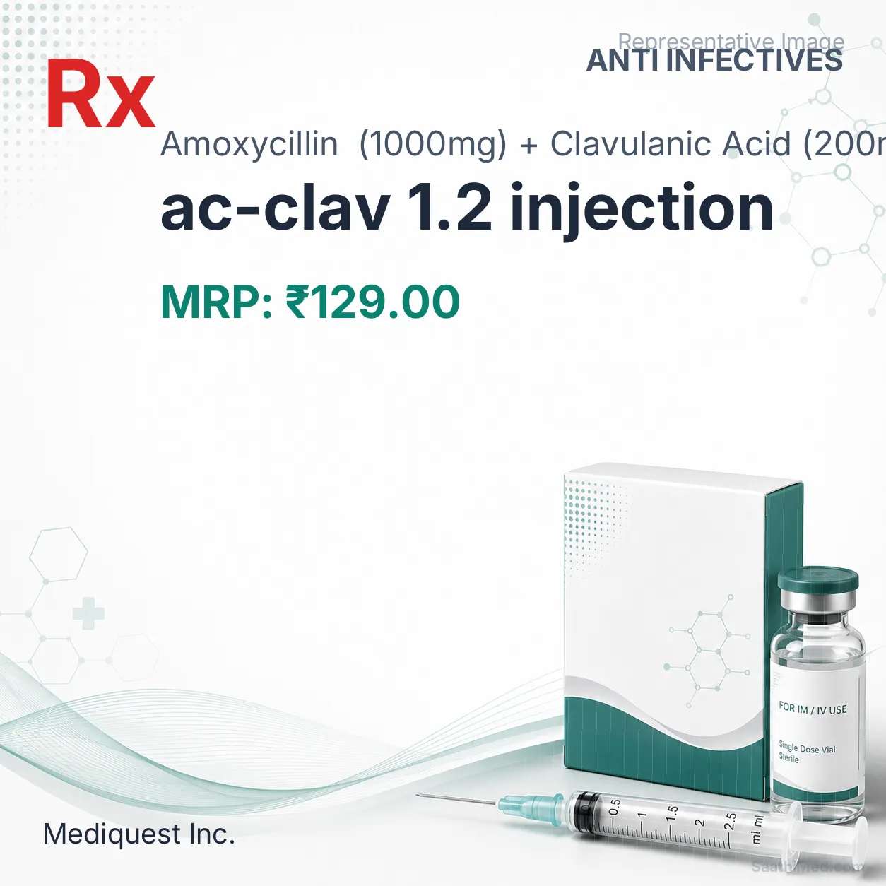 ac-clav 1.2 injection Allopathy (Amoxycillin (1000mg)) - Uses in Hindi, Side Effects, Substitutes & Price in India