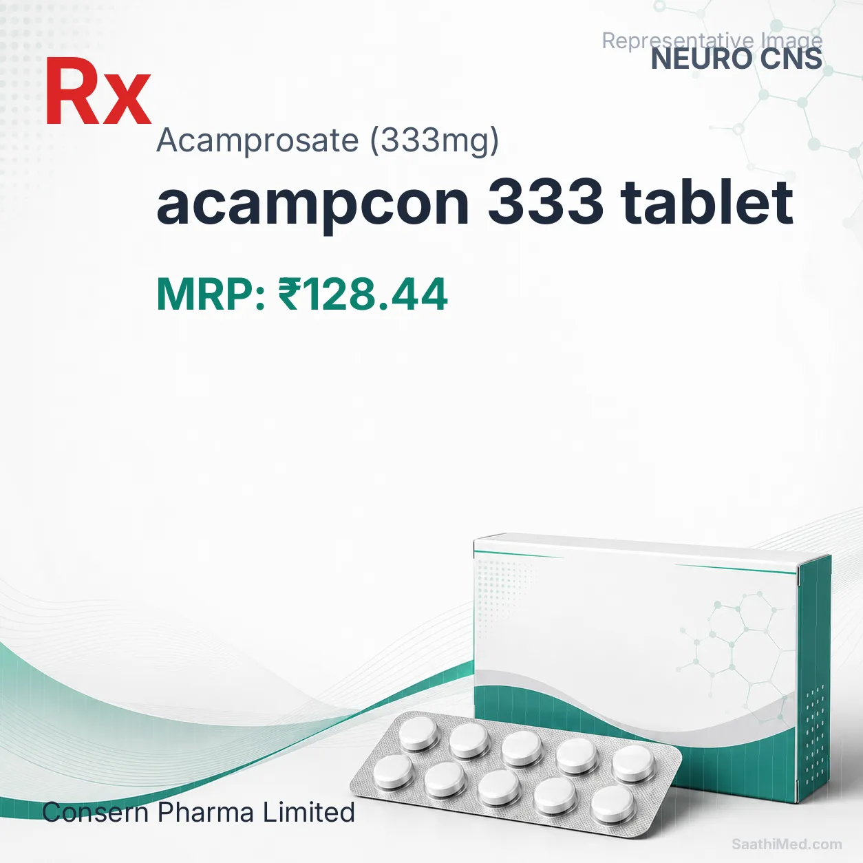 acampcon 333 tablet Allopathy (Acamprosate (333mg)) - Uses in Hindi, Side Effects, Substitutes & Price in India