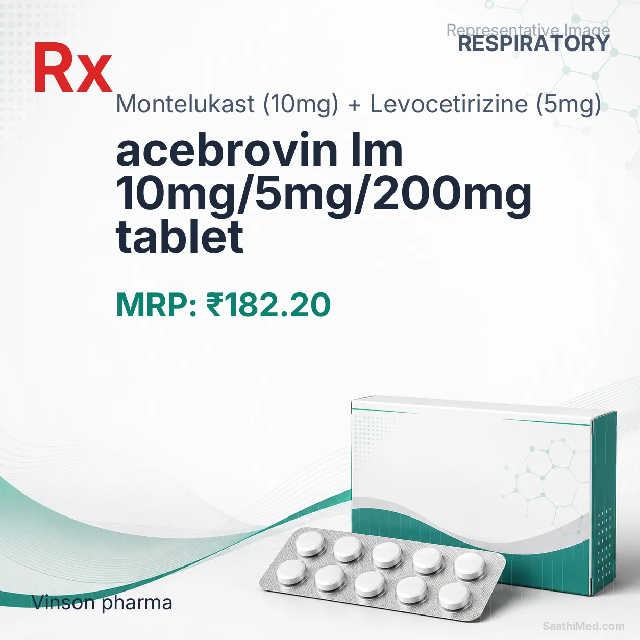 acebrovin lm 10mg/5mg/200mg tablet Allopathy (Montelukast (10mg)) - Uses in Hindi, Side Effects, Substitutes & Price in India