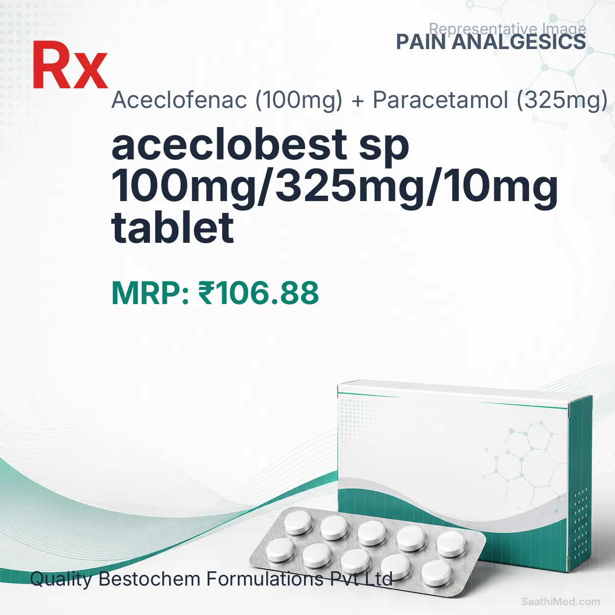aceclobest sp 100mg/325mg/10mg tablet Allopathy (Aceclofenac (100mg)) - Uses in Hindi, Side Effects, Substitutes & Price in India