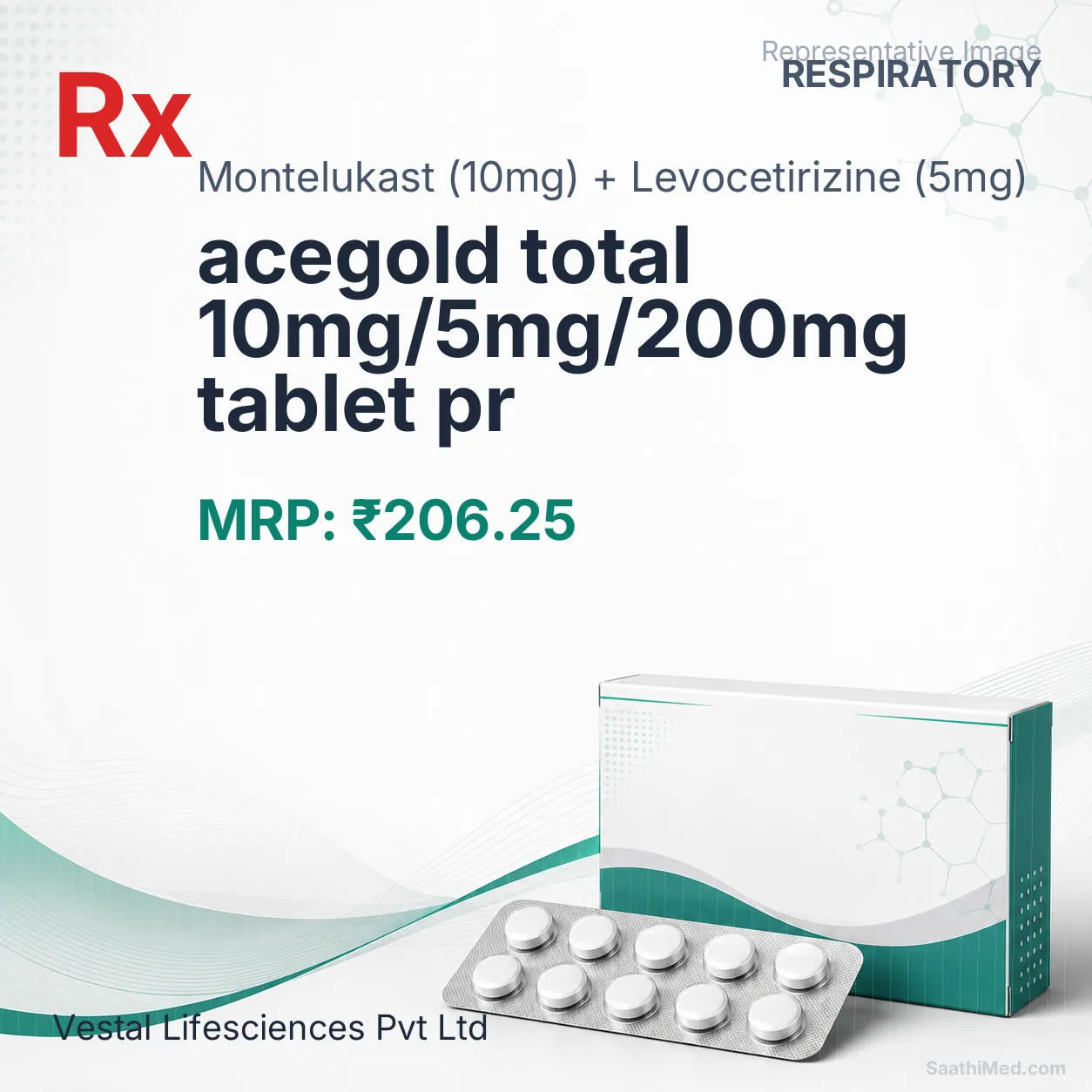 acegold total 10mg/5mg/200mg tablet pr Allopathy (Montelukast (10mg)) - Uses in Hindi, Side Effects, Substitutes & Price in India