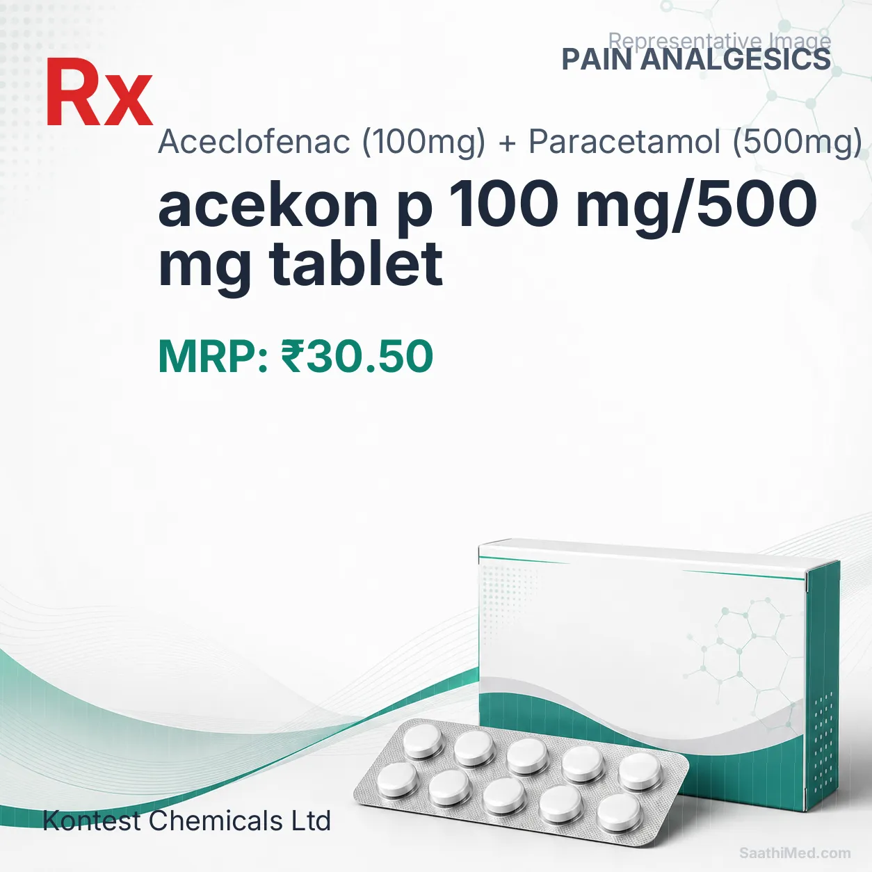 acekon p 100 mg/500 mg tablet Allopathy (Aceclofenac (100mg)) - Uses in Hindi, Side Effects, Substitutes & Price in India