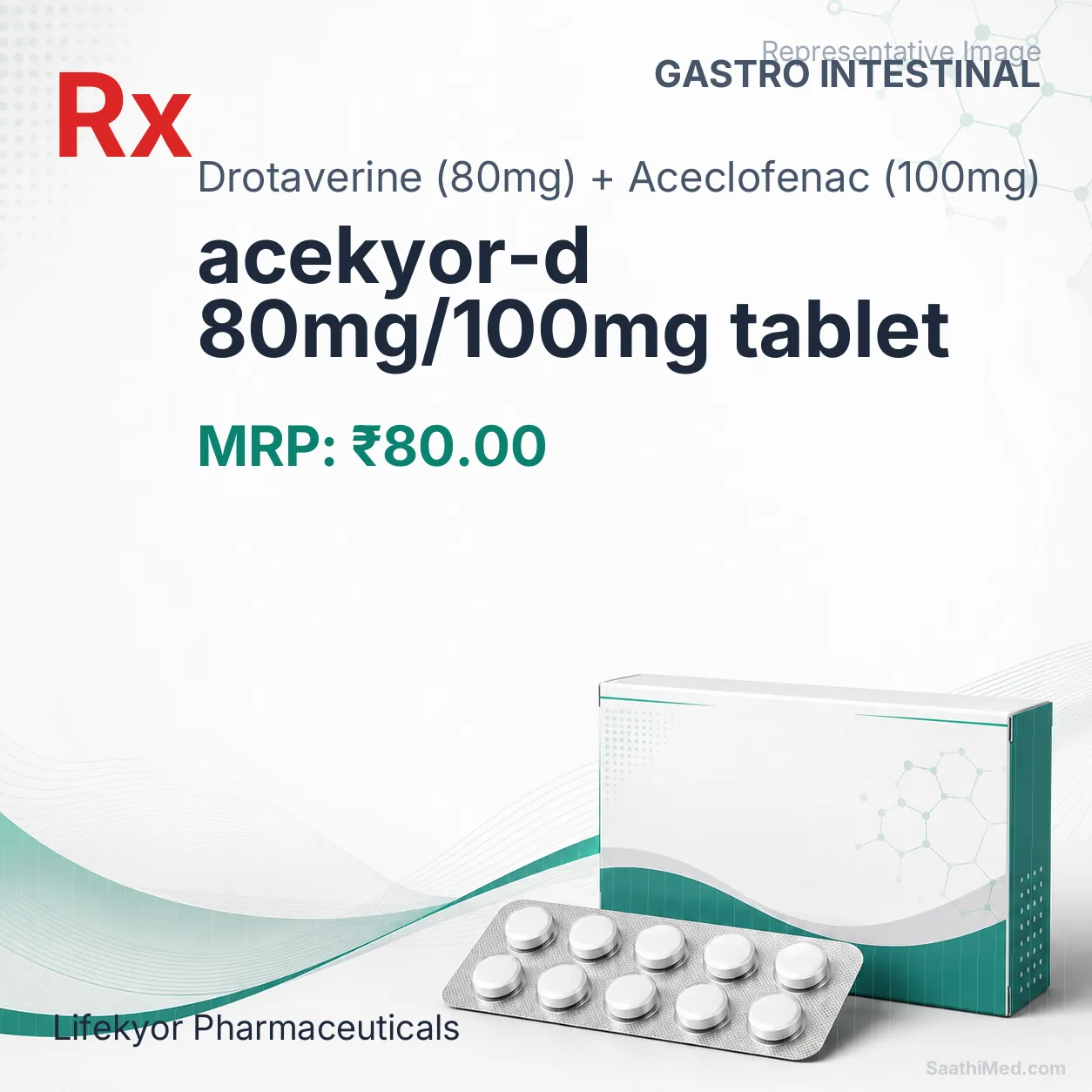acekyor-d 80mg/100mg tablet Allopathy (Drotaverine (80mg)) - Uses in Hindi, Side Effects, Substitutes & Price in India