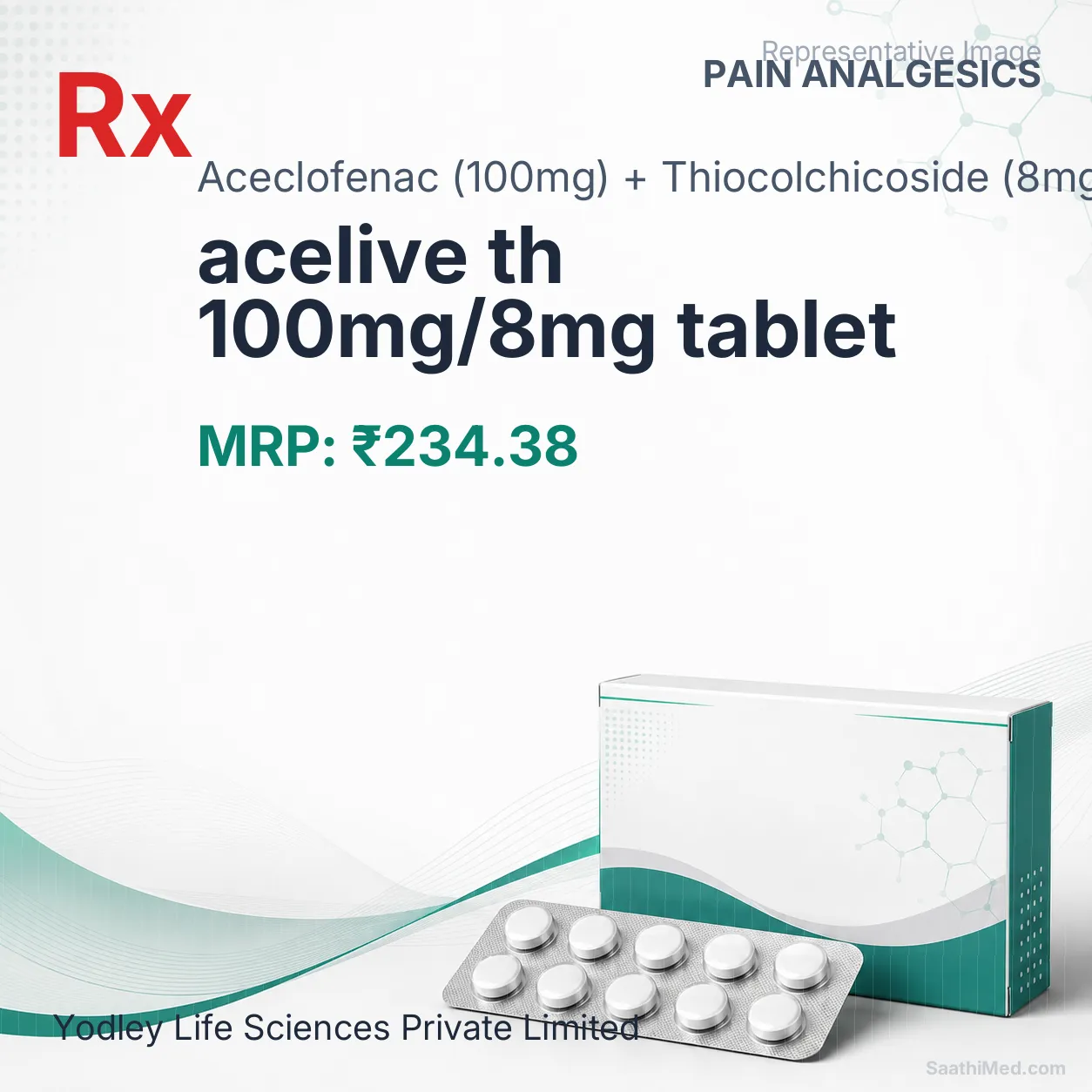 acelive th 100mg/8mg tablet Allopathy (Aceclofenac (100mg)) - Uses in Hindi, Side Effects, Substitutes & Price in India