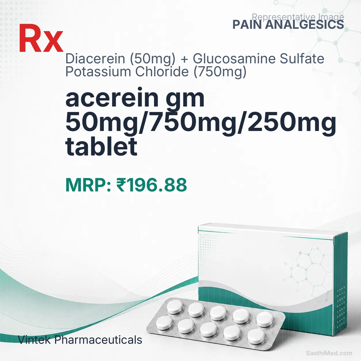 acerein gm 50mg/750mg/250mg tablet Allopathy (Diacerein (50mg)) - Uses in Hindi, Side Effects, Substitutes & Price in India