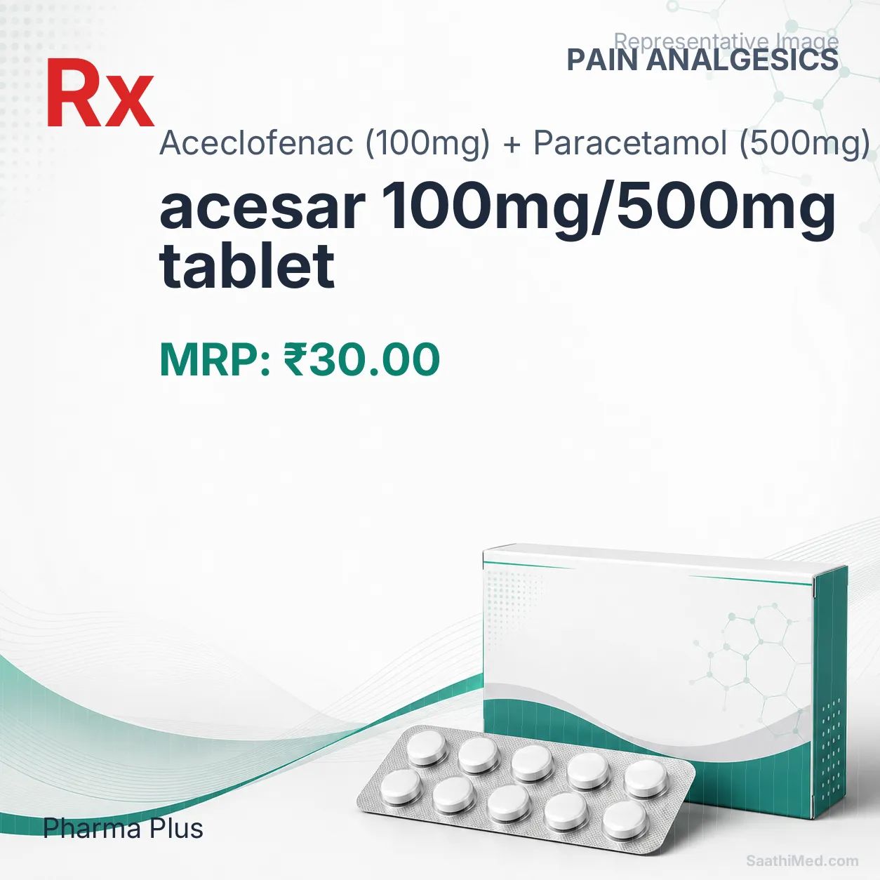 acesar 100mg/500mg tablet Allopathy (Aceclofenac (100mg)) - Uses in Hindi, Side Effects, Substitutes & Price in India