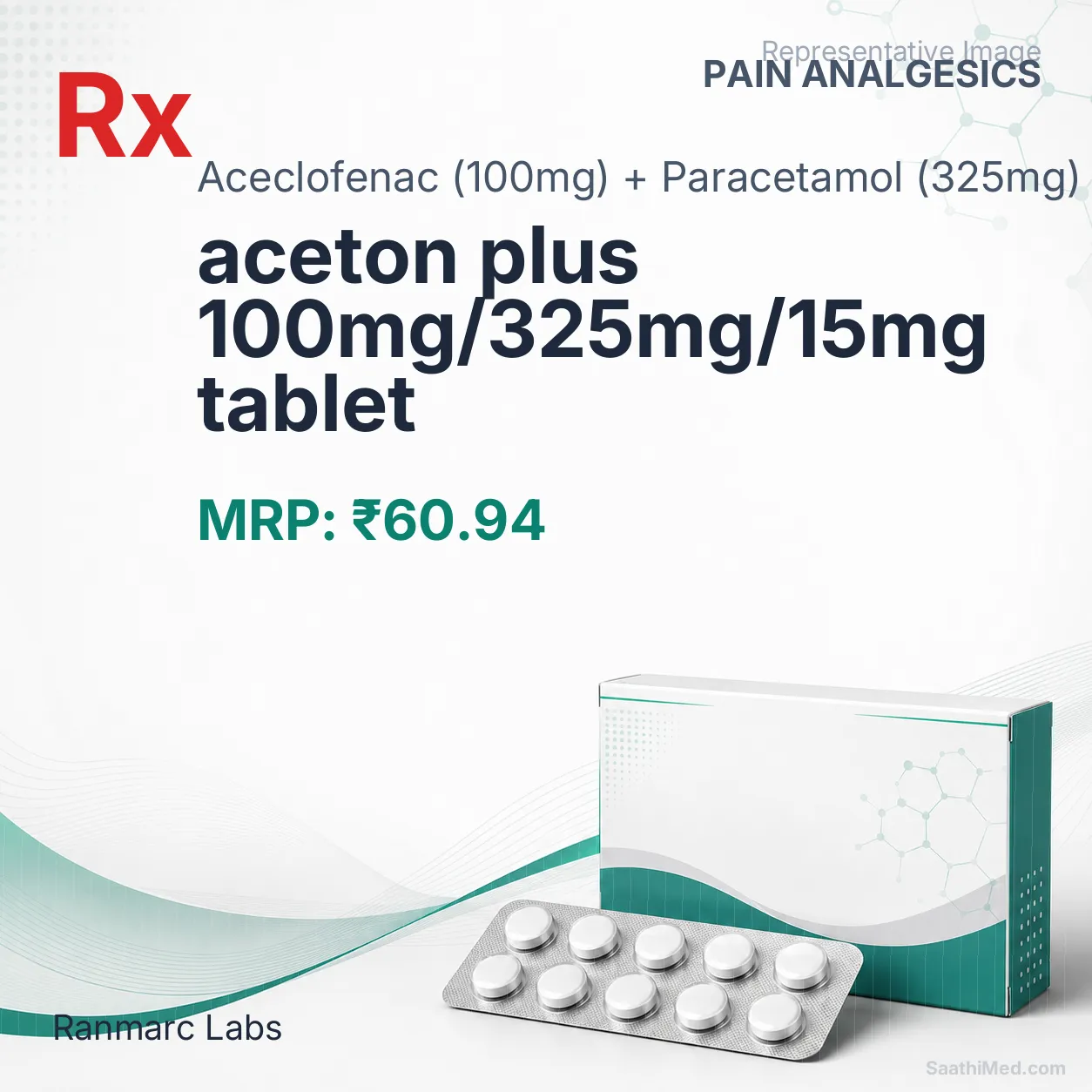 aceton plus 100mg/325mg/15mg tablet Allopathy (Aceclofenac (100mg)) - Uses in Hindi, Side Effects, Substitutes & Price in India