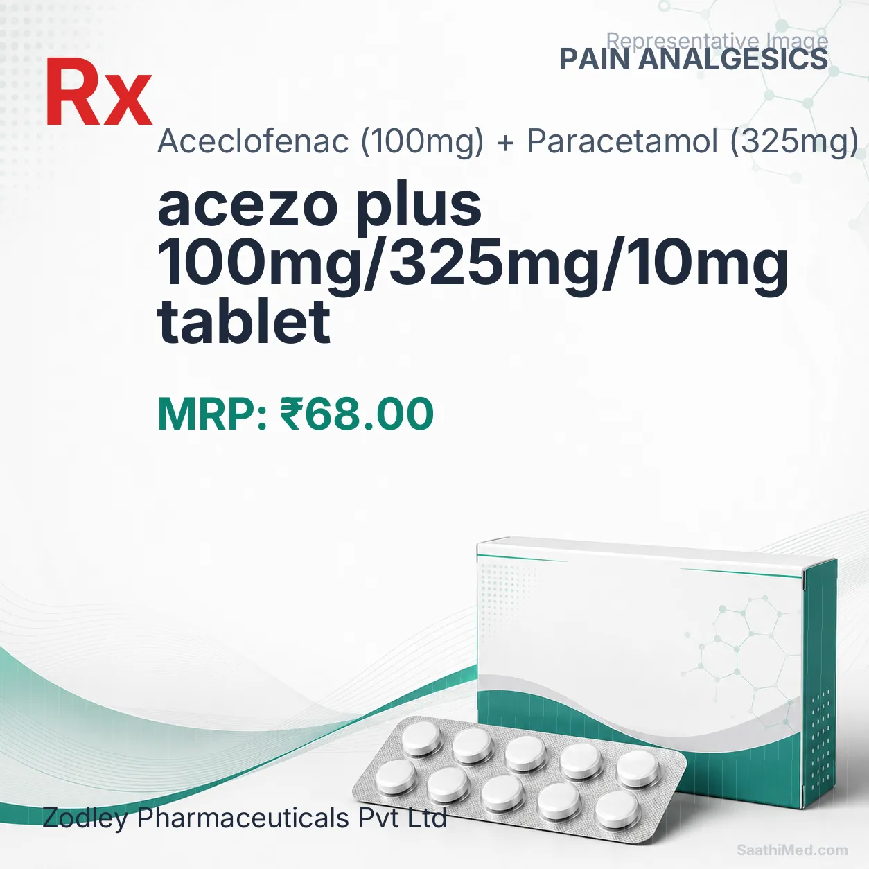 acezo plus 100mg/325mg/10mg tablet Allopathy (Aceclofenac (100mg)) - Uses in Hindi, Side Effects, Substitutes & Price in India