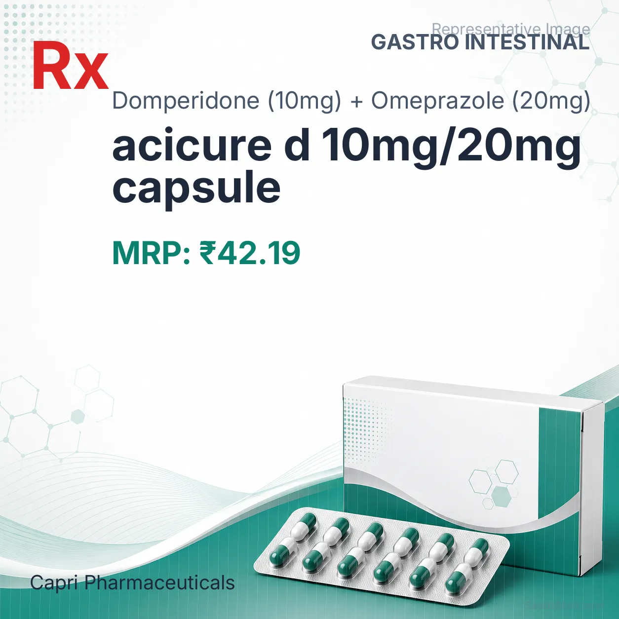 acicure d 10mg/20mg capsule Allopathy (Domperidone (10mg)) - Uses in Hindi, Side Effects, Substitutes & Price in India