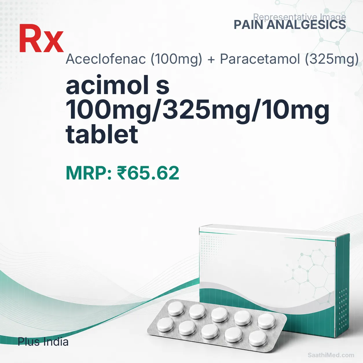 acimol s 100mg/325mg/10mg tablet Allopathy (Aceclofenac (100mg)) - Uses in Hindi, Side Effects, Substitutes & Price in India