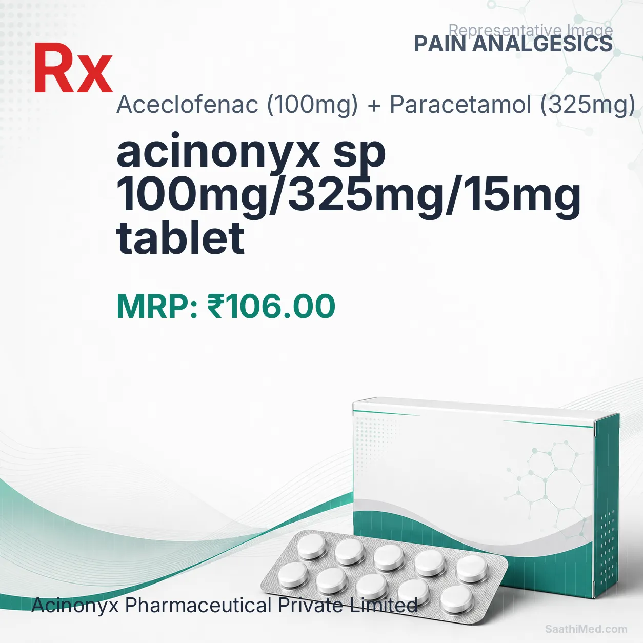acinonyx sp 100mg/325mg/15mg tablet Allopathy (Aceclofenac (100mg)) - Uses in Hindi, Side Effects, Substitutes & Price in India