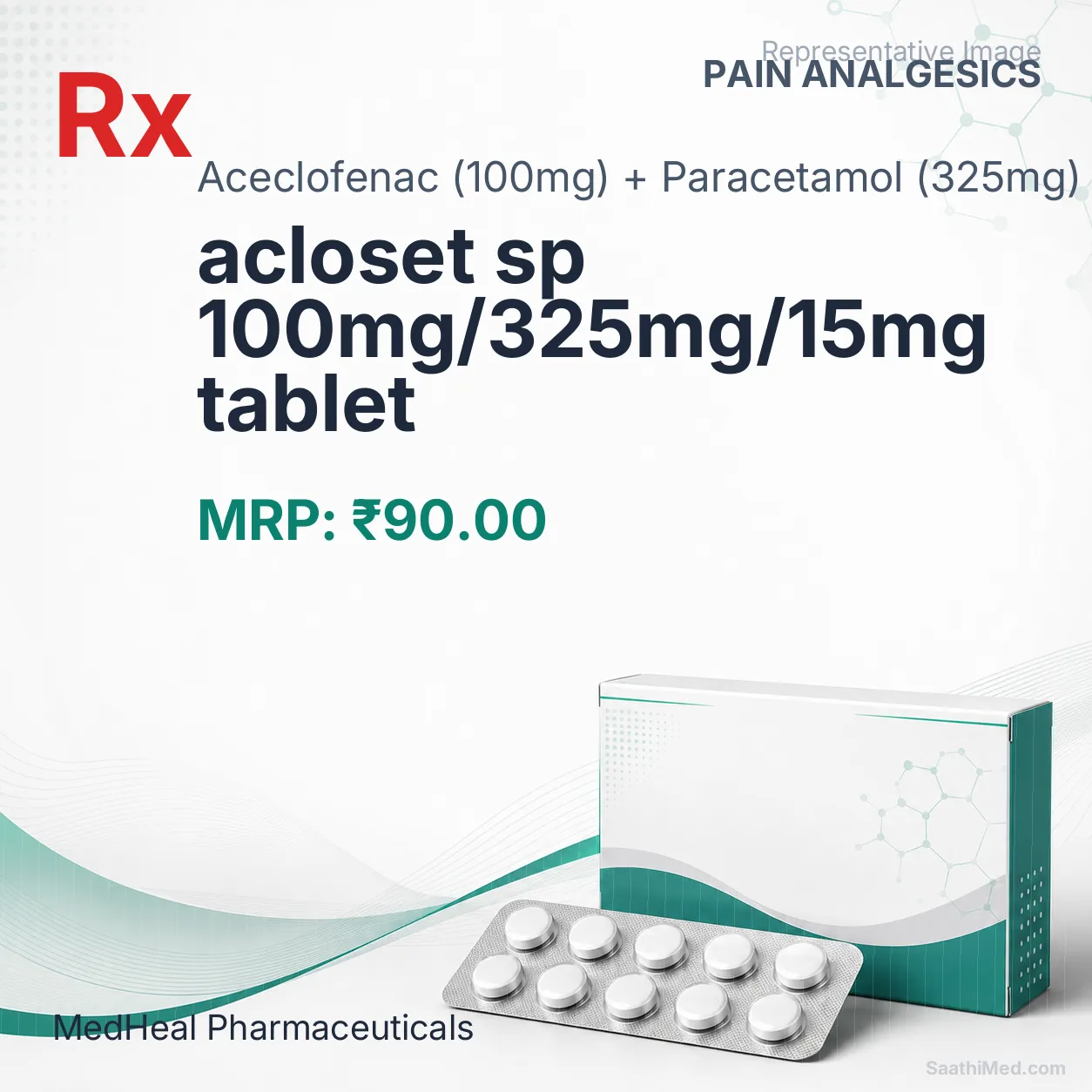 acloset sp 100mg/325mg/15mg tablet Allopathy (Aceclofenac (100mg)) - Uses in Hindi, Side Effects, Substitutes & Price in India