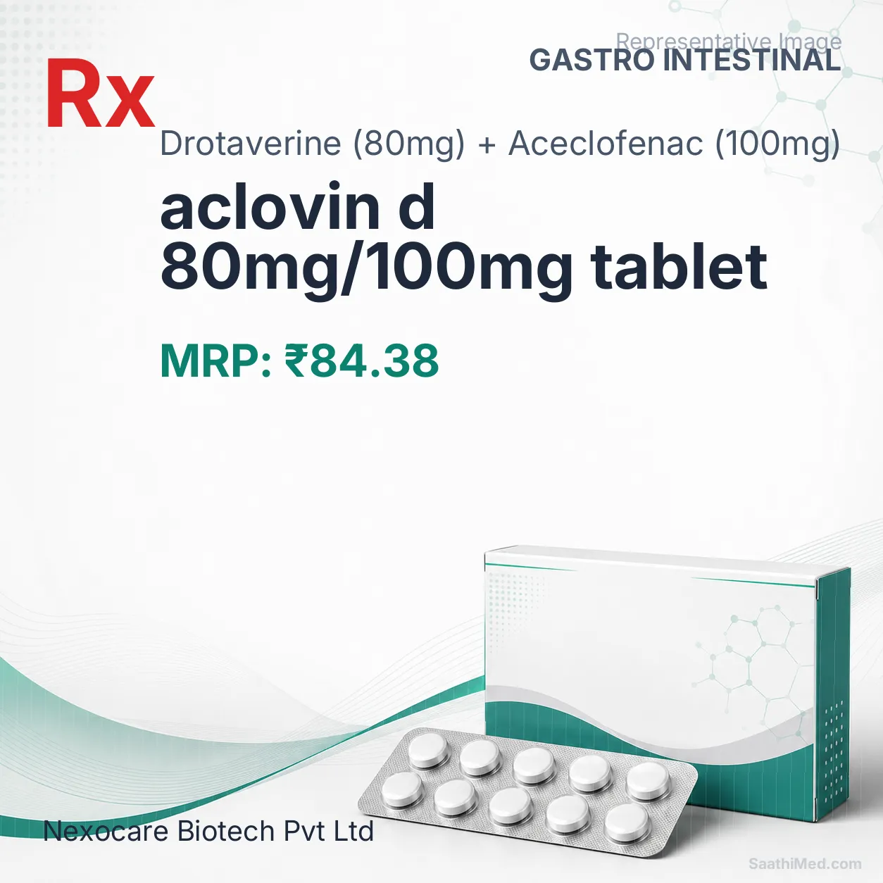 aclovin d 80mg/100mg tablet Allopathy (Drotaverine (80mg)) - Uses in Hindi, Side Effects, Substitutes & Price in India