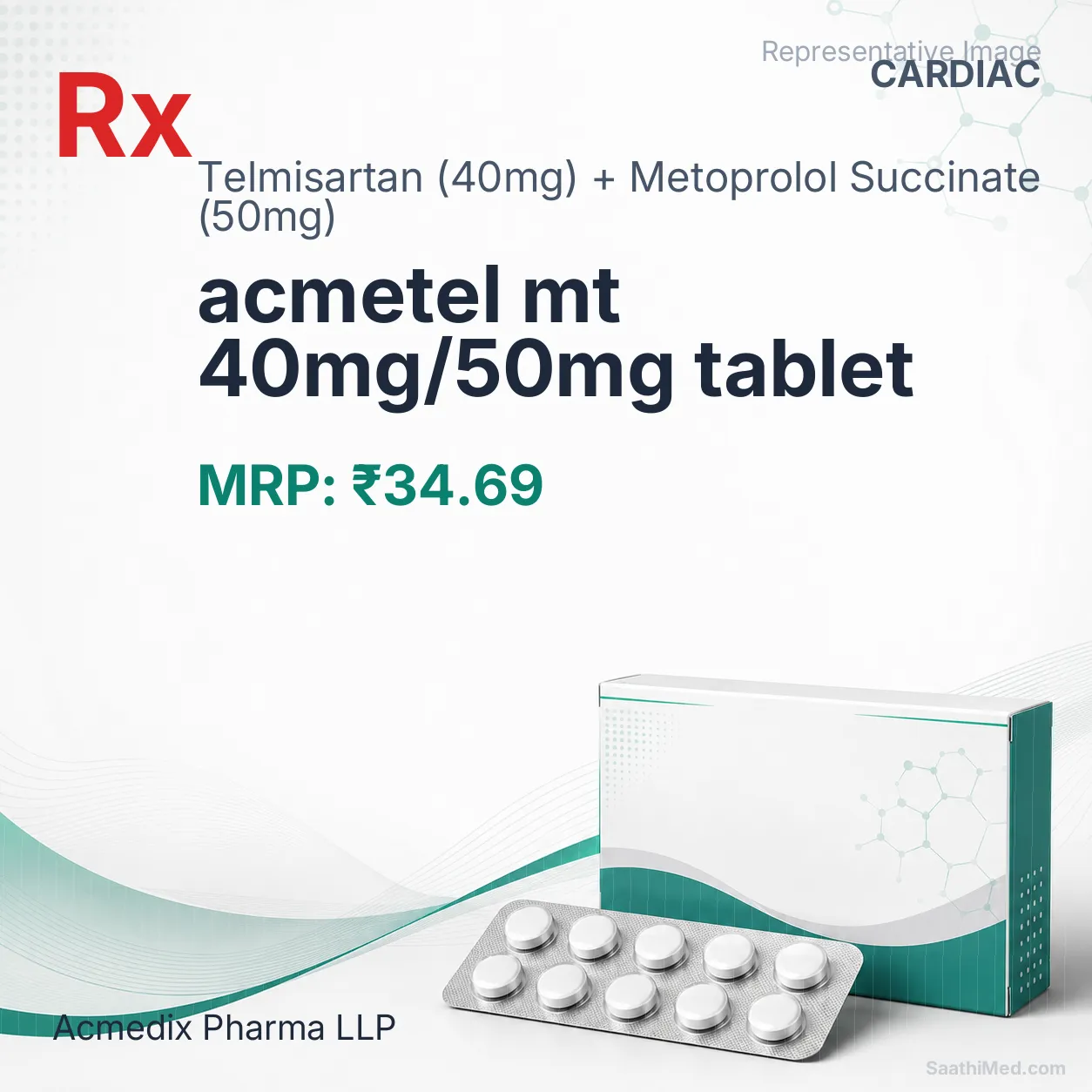 acmetel mt 40mg/50mg tablet Allopathy (Telmisartan (40mg)) - Uses in Hindi, Side Effects, Substitutes & Price in India