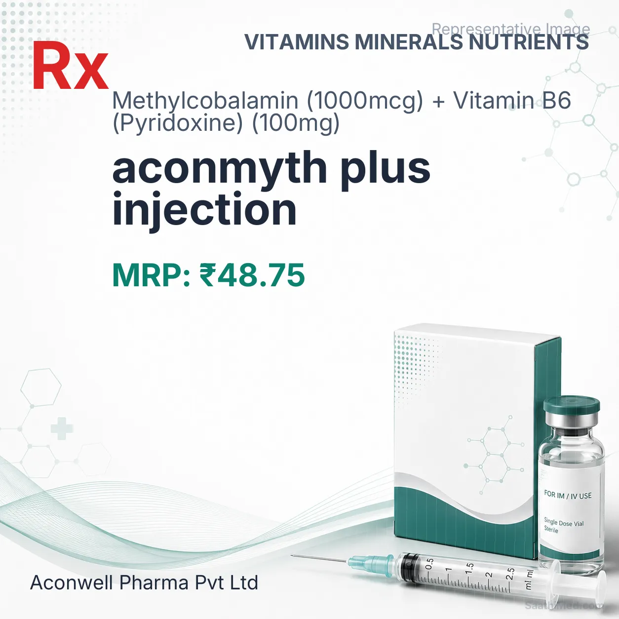 aconmyth plus injection Allopathy (Methylcobalamin (1000mcg)) - Uses in Hindi, Side Effects, Substitutes & Price in India