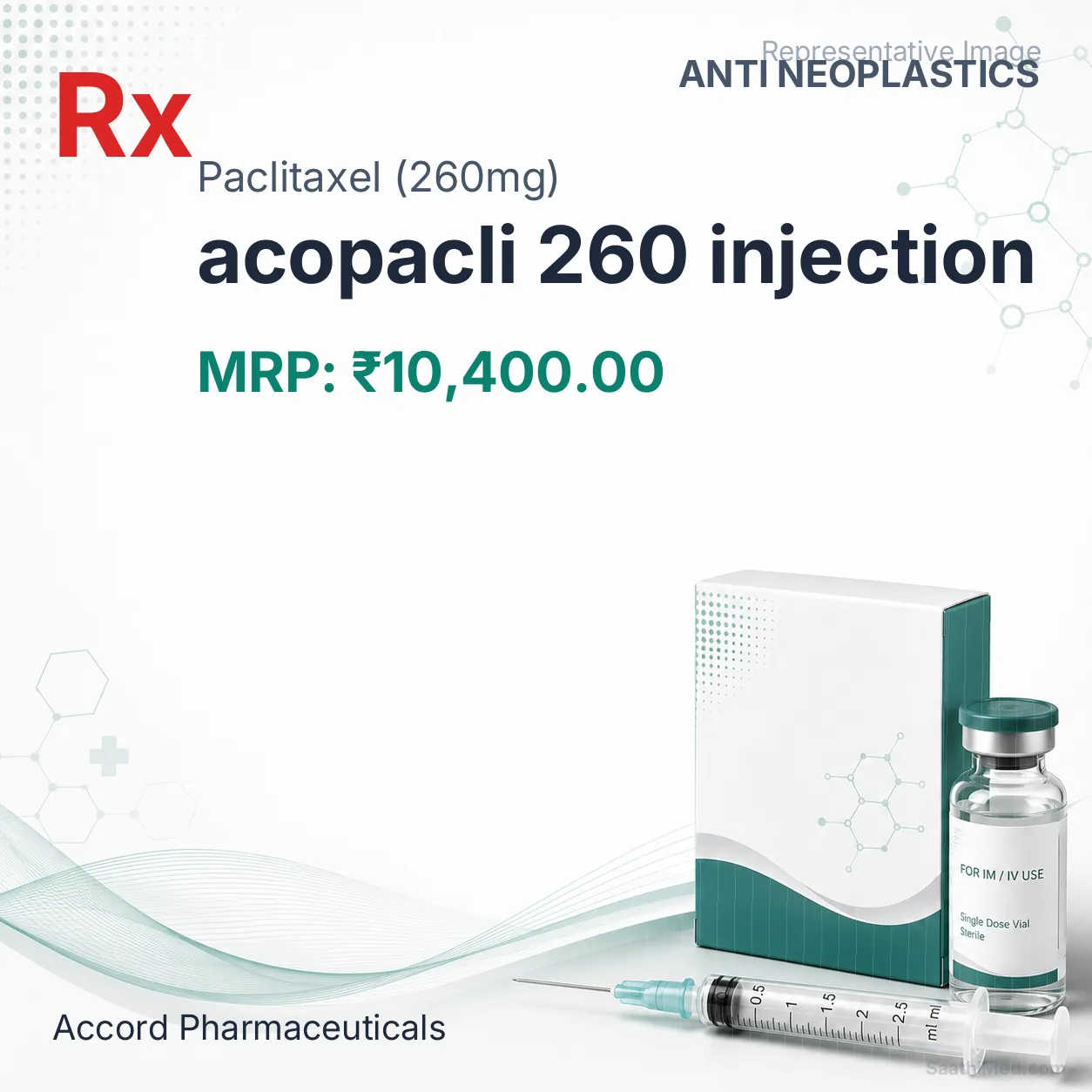 acopacli 260 injection Allopathy (Paclitaxel (260mg)) - Uses in Hindi, Side Effects, Substitutes & Price in India
