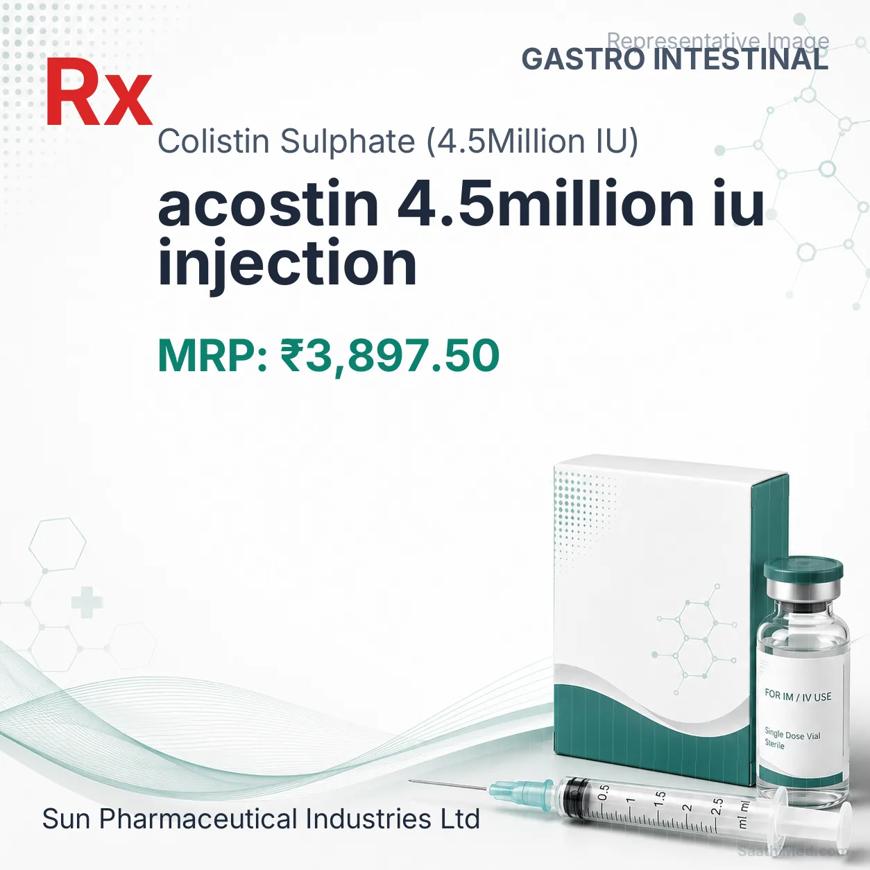 acostin 4.5million iu injection Allopathy (Colistin Sulphate (4.5Million IU)) - Uses in Hindi, Side Effects, Substitutes & Price in India