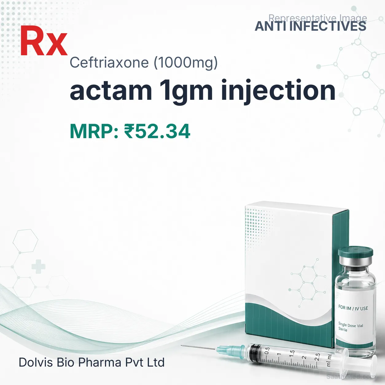 actam 1gm injection Allopathy (Ceftriaxone (1000mg)) - Uses in Hindi, Side Effects, Substitutes & Price in India