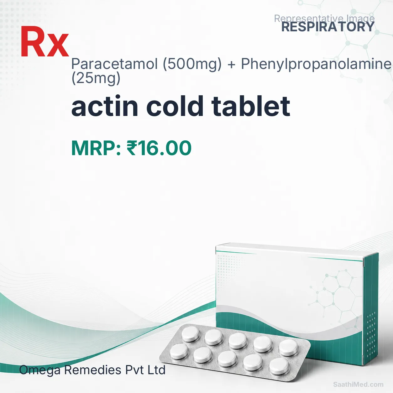 actin cold tablet - Paracetamol (500mg) + Phenylpropanolamine (25mg) medicine