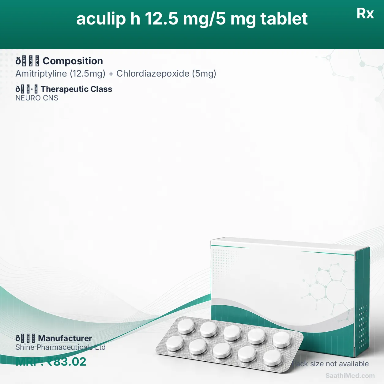 aculip h 12.5 mg/5 mg tablet - Amitriptyline (12.5mg) + Chlordiazepoxide (5mg) medicine