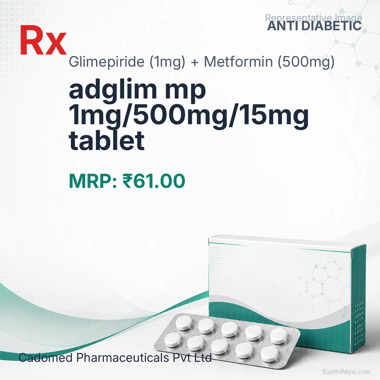adglim mp 1mg/500mg/15mg tablet Allopathy (Glimepiride (1mg)) - Uses in Hindi, Side Effects, Substitutes & Price in India