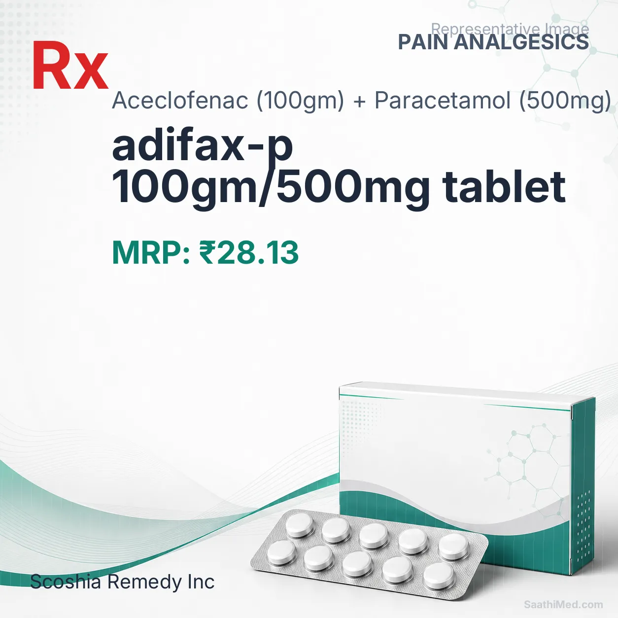 adifax-p 100gm/500mg tablet Allopathy (Aceclofenac (100gm)) - Uses in Hindi, Side Effects, Substitutes & Price in India