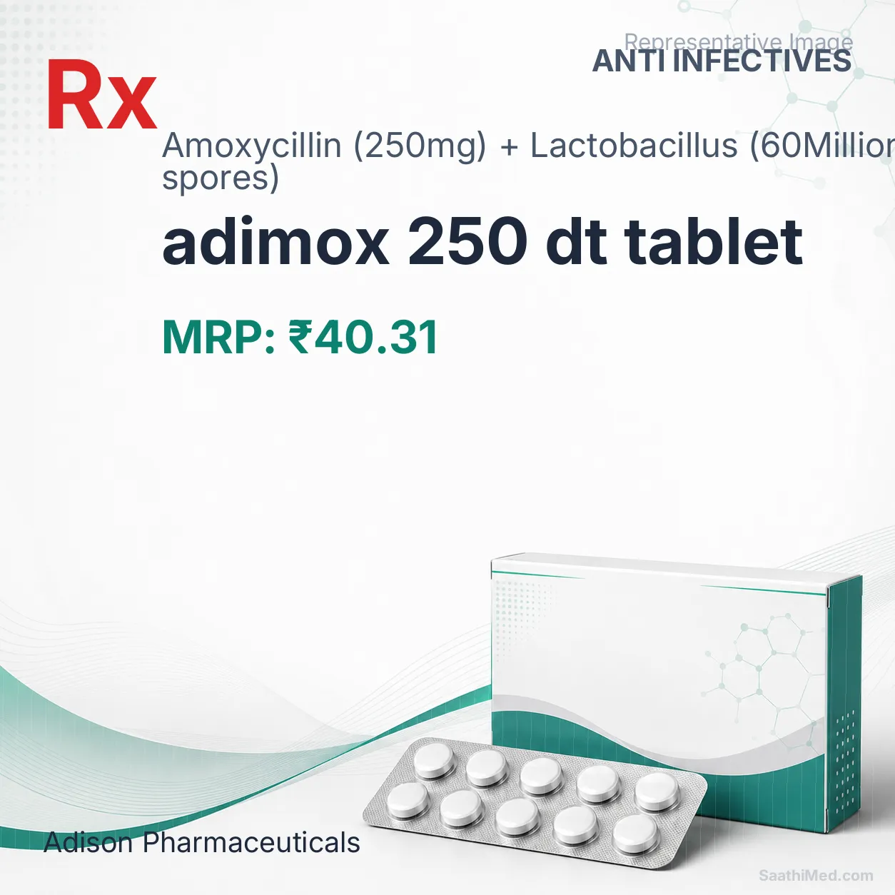 adimox 250 dt tablet Allopathy (Amoxycillin (250mg)) - Uses in Hindi, Side Effects, Substitutes & Price in India