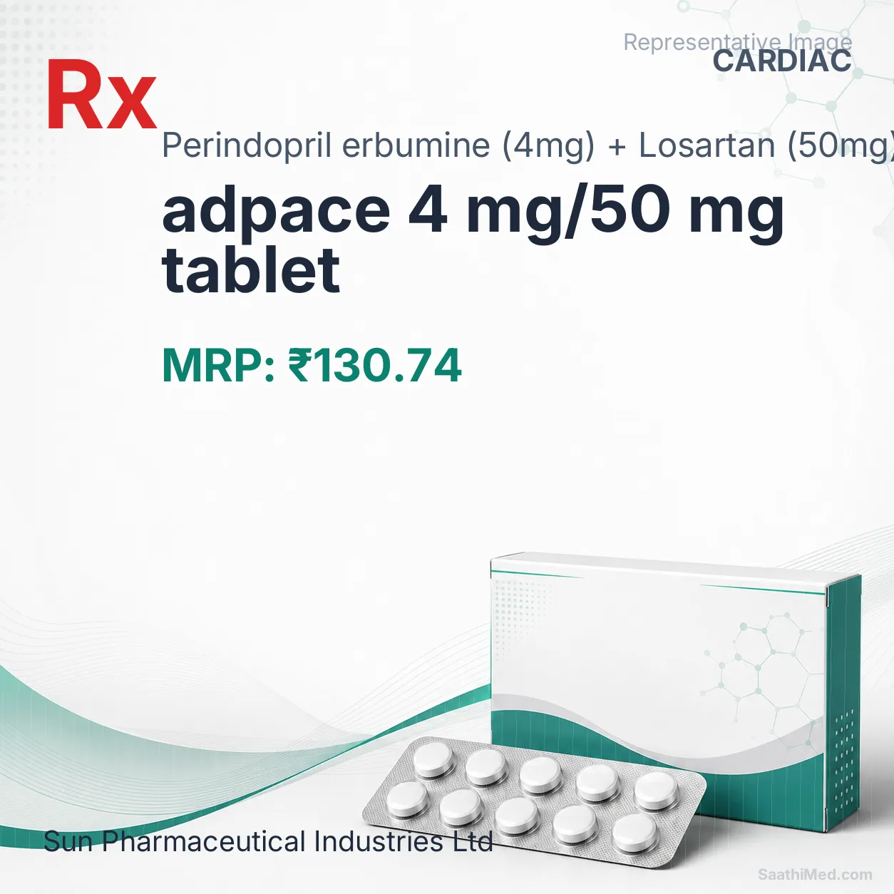 adpace 4 mg/50 mg tablet Allopathy (Perindopril erbumine (4mg)) - Uses in Hindi, Side Effects, Substitutes & Price in India