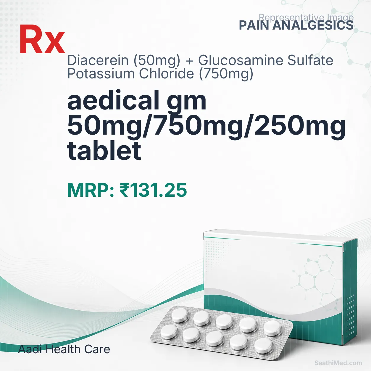aedical gm 50mg/750mg/250mg tablet Allopathy (Diacerein (50mg)) - Uses in Hindi, Side Effects, Substitutes & Price in India