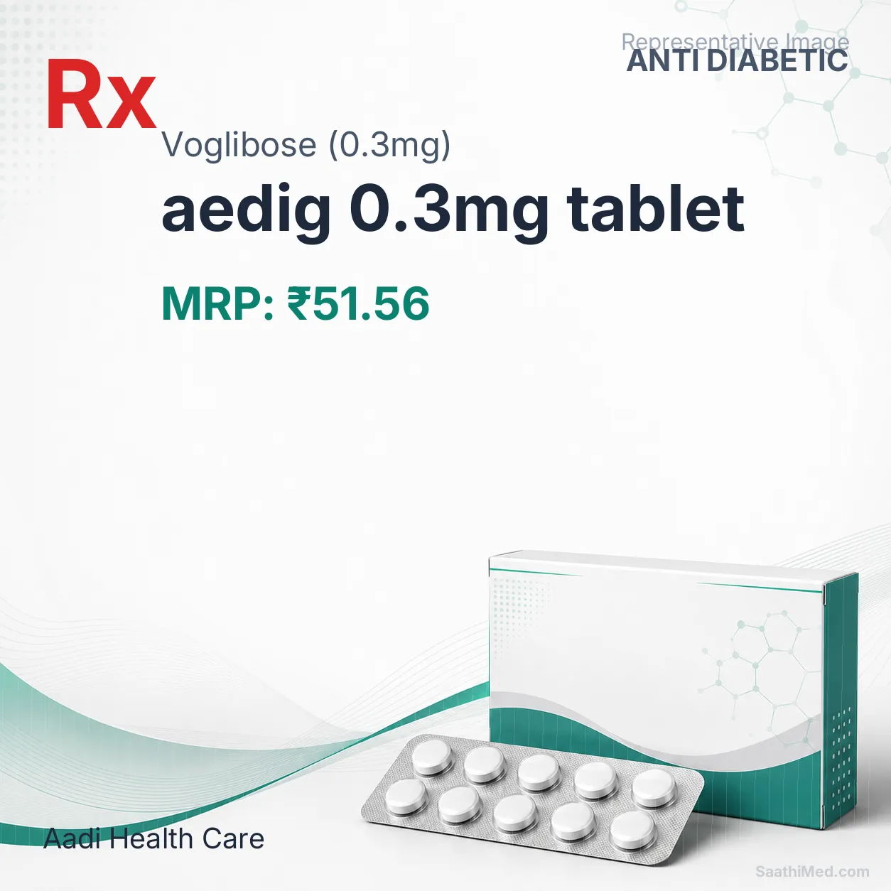 aedig 0.3mg tablet Allopathy (Voglibose (0.3mg)) - Uses in Hindi, Side Effects, Substitutes & Price in India