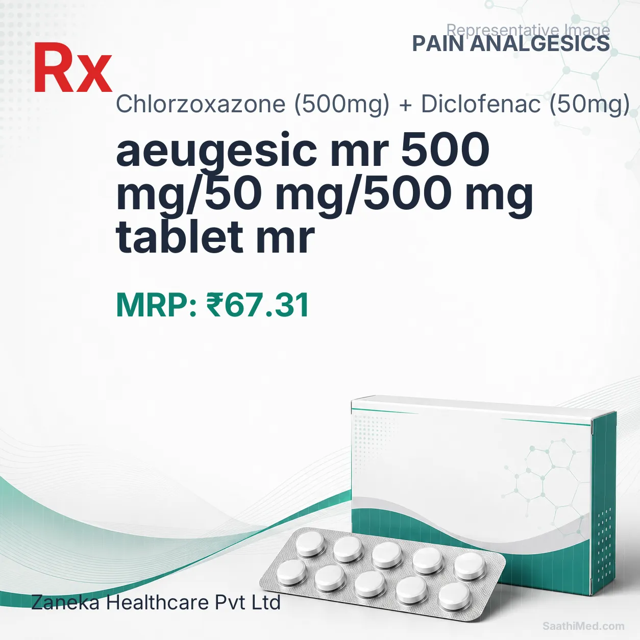 aeugesic mr 500 mg/50 mg/500 mg tablet mr - Chlorzoxazone (500mg) + Diclofenac (50mg) medicine