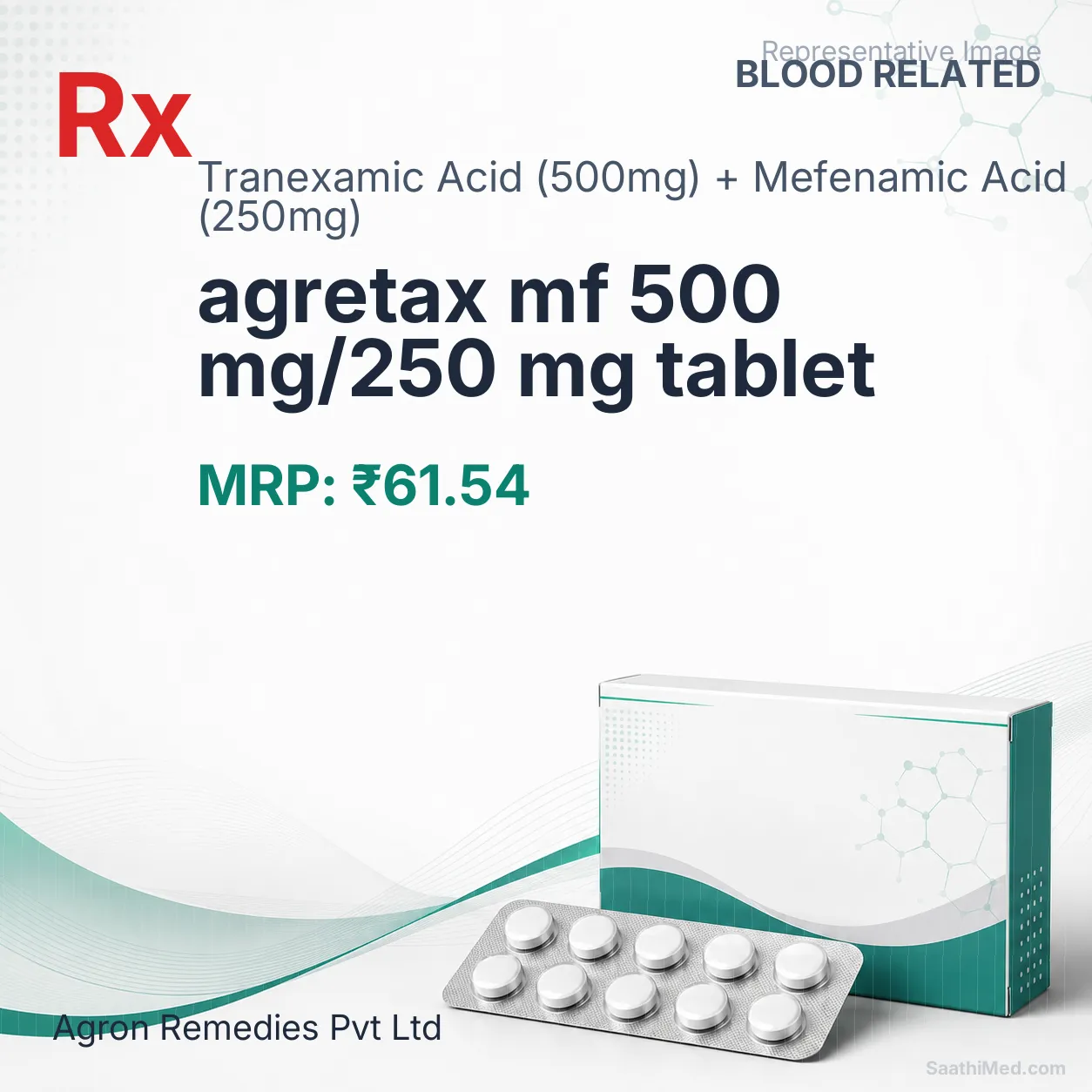 agretax mf 500 mg/250 mg tablet Allopathy (Tranexamic Acid (500mg)) - Uses in Hindi, Side Effects, Substitutes & Price in India