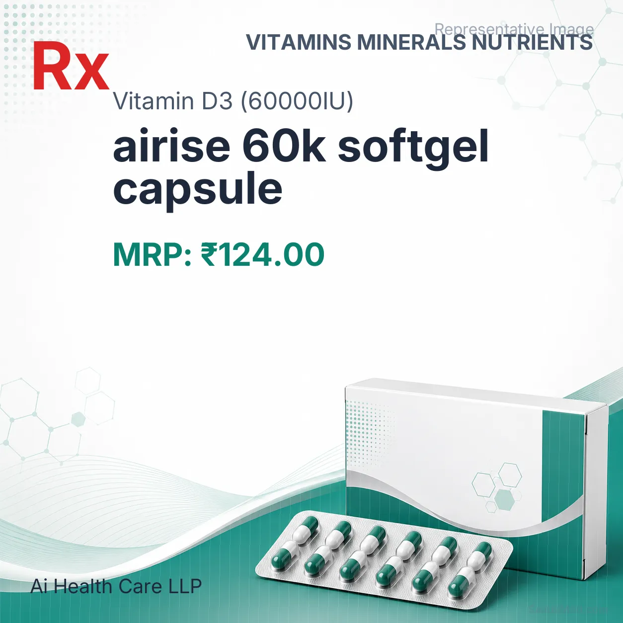 airise 60k softgel capsule Allopathy (Vitamin D3 (60000IU)) - Uses in Hindi, Side Effects, Substitutes & Price in India