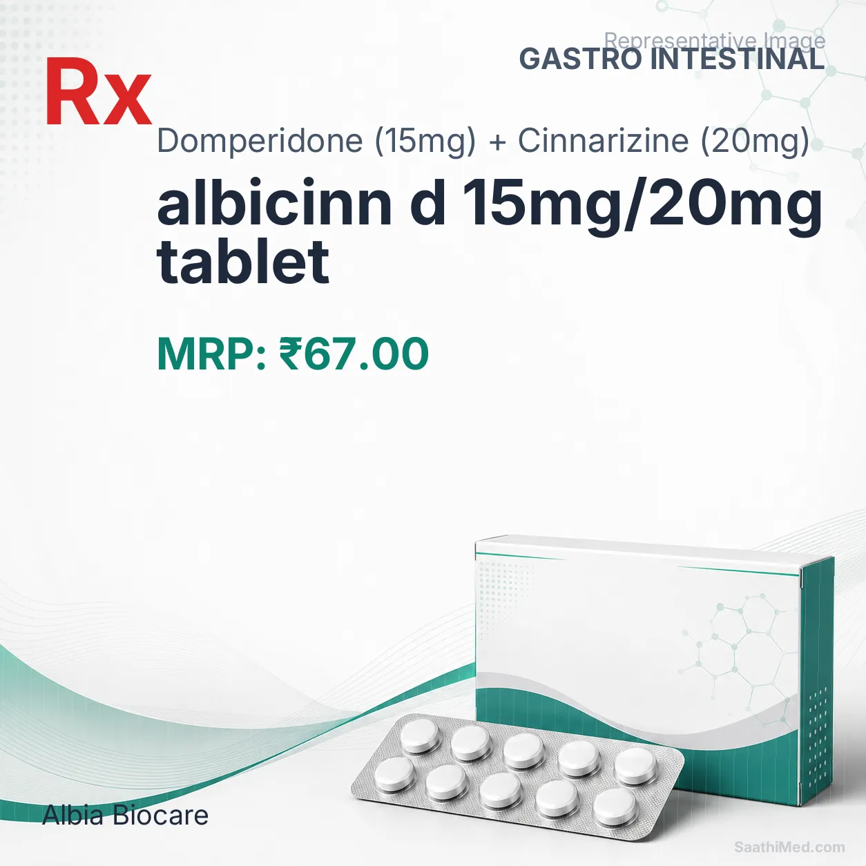 albicinn d 15mg/20mg tablet Allopathy (Domperidone (15mg)) - Uses in Hindi, Side Effects, Substitutes & Price in India