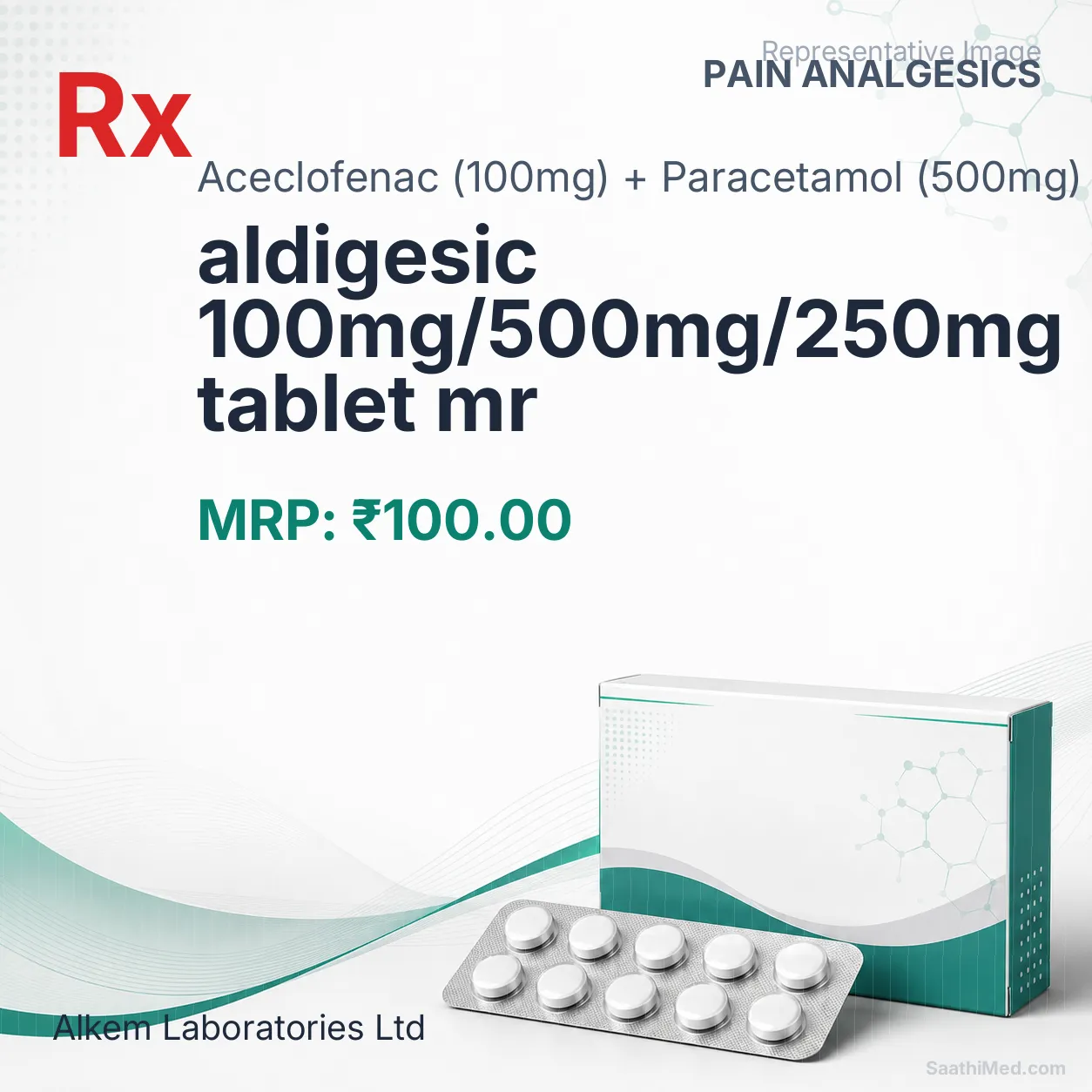 aldigesic 100mg/500mg/250mg tablet mr Allopathy (Aceclofenac (100mg)) - Uses in Hindi, Side Effects, Substitutes & Price in India