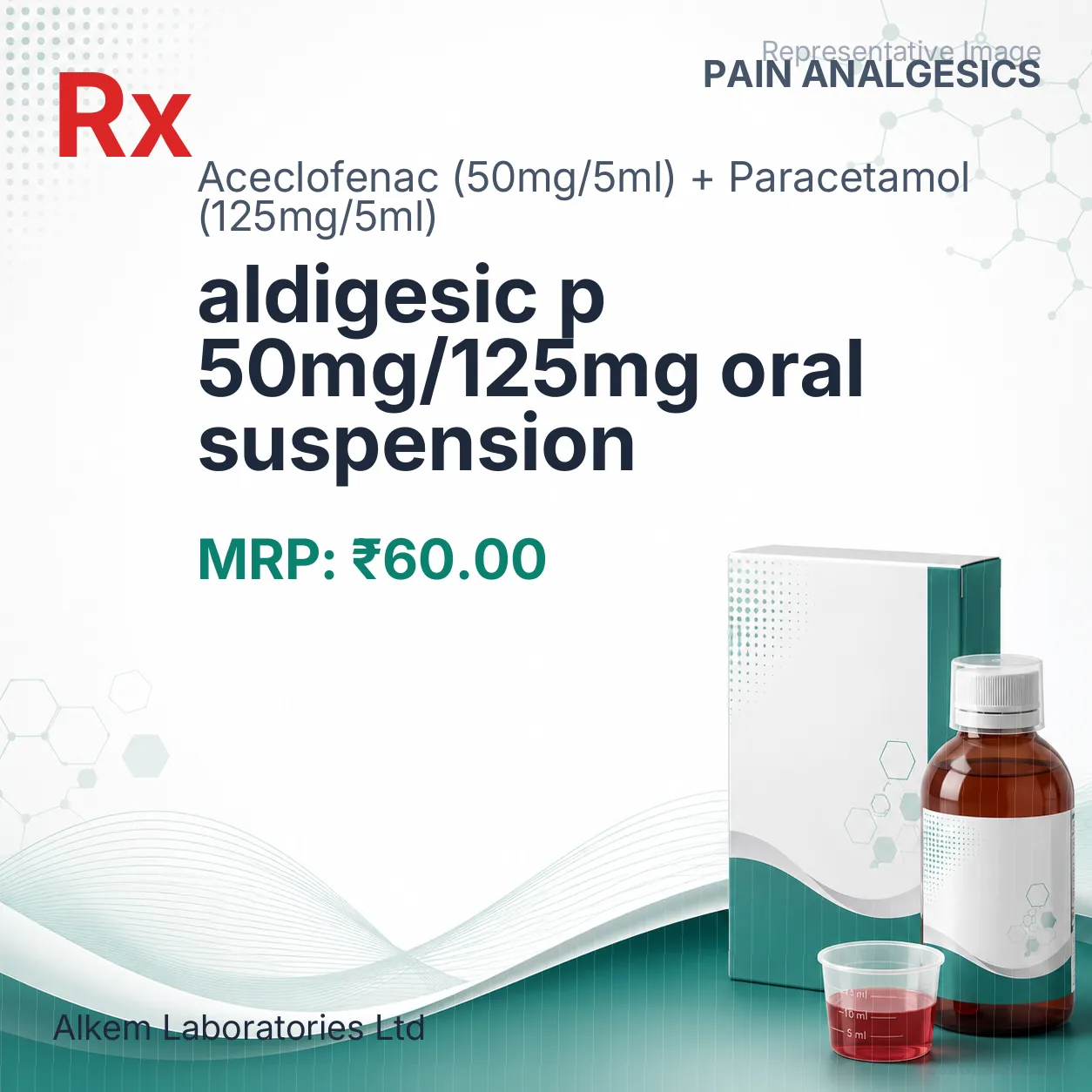 aldigesic p 50mg/125mg oral suspension Allopathy (Aceclofenac (50mg/5ml)) - Uses in Hindi, Side Effects, Substitutes & Price in India