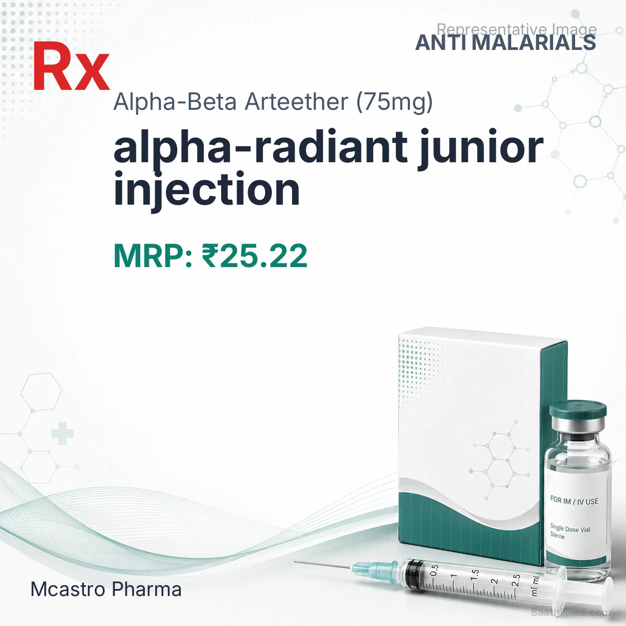 alpha-radiant junior injection Allopathy (Alpha-Beta Arteether (75mg)) - Uses in Hindi, Side Effects, Substitutes & Price in India