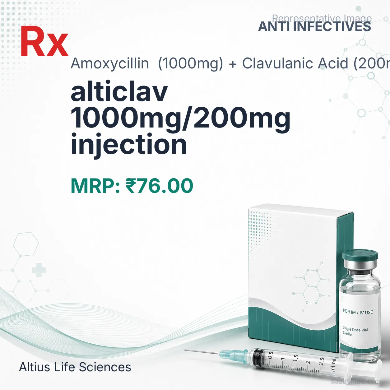 alticlav 1000mg/200mg injection Allopathy (Amoxycillin (1000mg)) - Uses in Hindi, Side Effects, Substitutes & Price in India