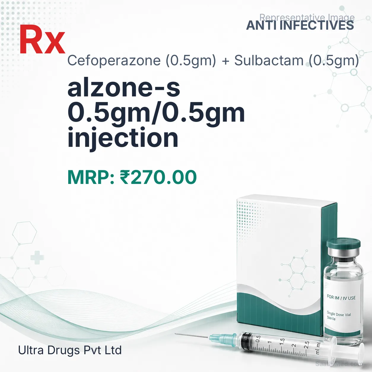 alzone-s 0.5gm/0.5gm injection Allopathy (Cefoperazone (0.5gm)) - Uses in Hindi, Side Effects, Substitutes & Price in India