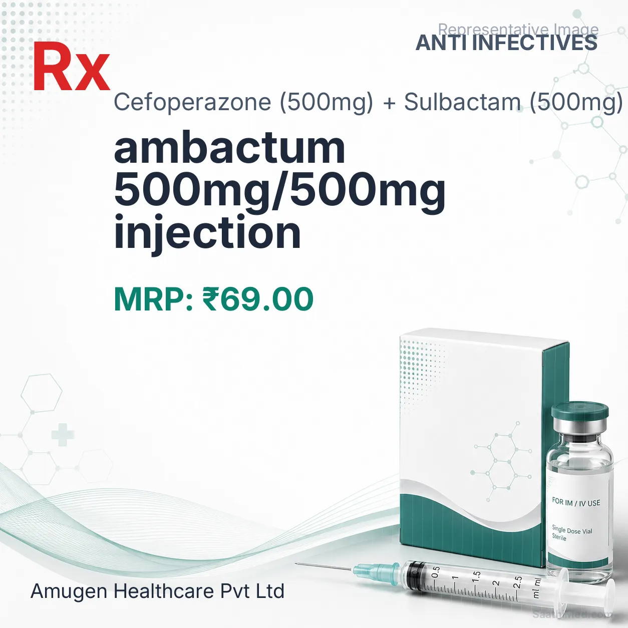 ambactum 500mg/500mg injection Allopathy (Cefoperazone (500mg)) - Uses in Hindi, Side Effects, Substitutes & Price in India