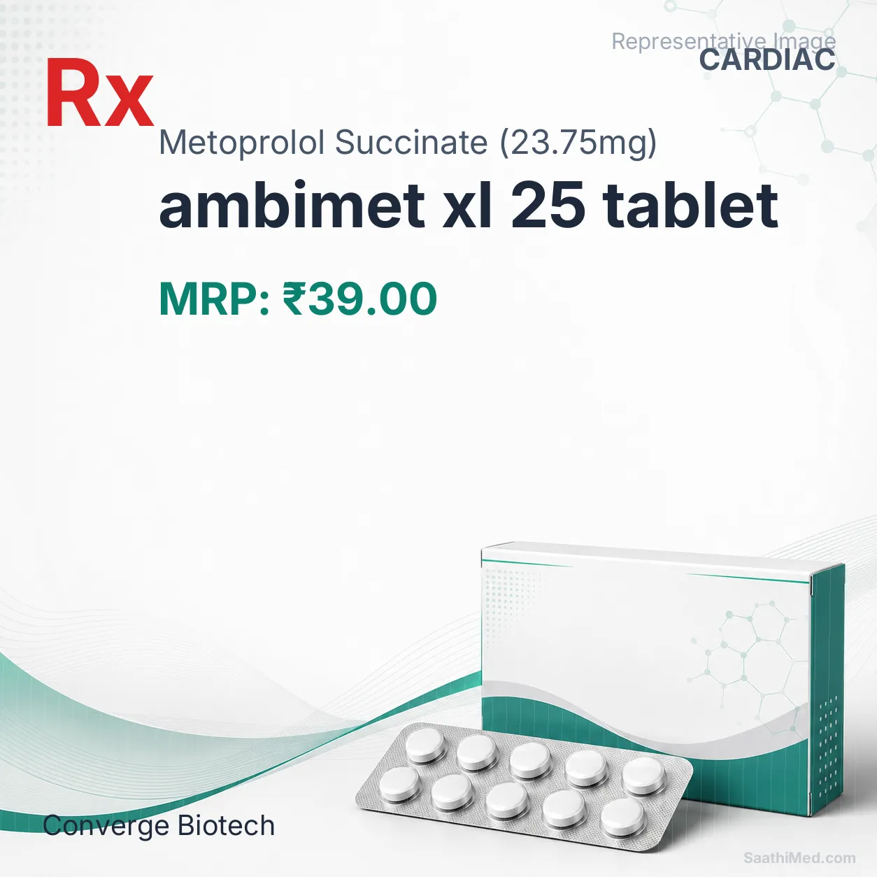 ambimet xl 25 tablet Allopathy (Metoprolol Succinate (23.75mg)) - Uses in Hindi, Side Effects, Substitutes & Price in India